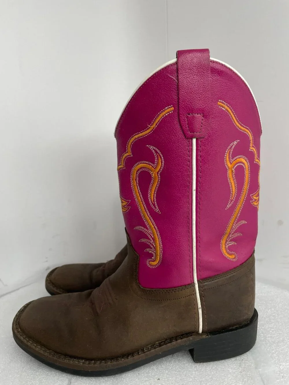 Old West Western Leather Pink Square Toe Cowboy Cowgirls Boots Girls Kids Size 3